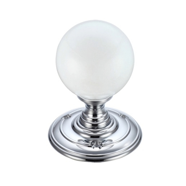 FROSTED GLASS BALL MORTICE DOOR KNOBS ON FACE FIXED ROSE